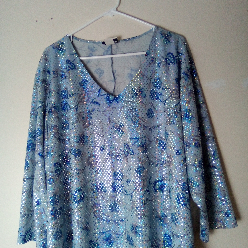 FASHION BUG Blue Sequin Women's Top SIZE 2XL - Picture 4 of 9